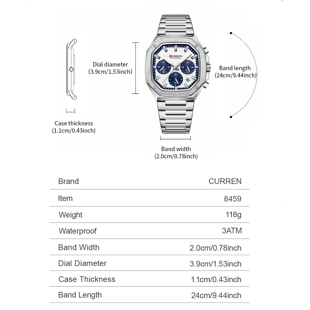CURREN Luxe Vierkant Chrono Ho - Luxury Watch And Bracelet recensie en prijs